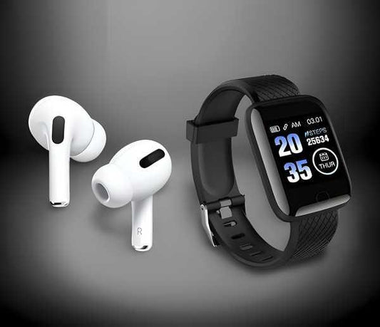 Bluetooth Wireless Earbuds & Smart Watch (Pack Of 2)Assorted Color - gearot