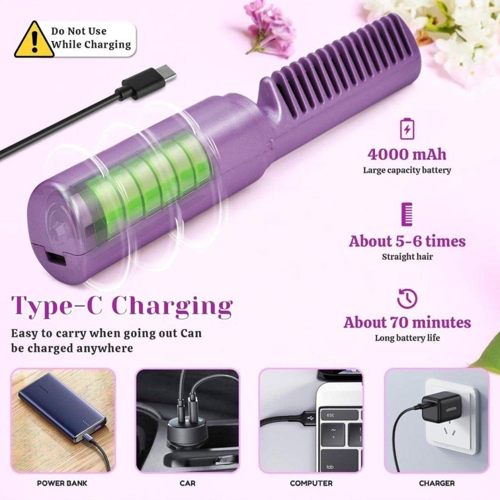 Portable Mini Hair Straightener Cordless Rechargeable Comb - gearot